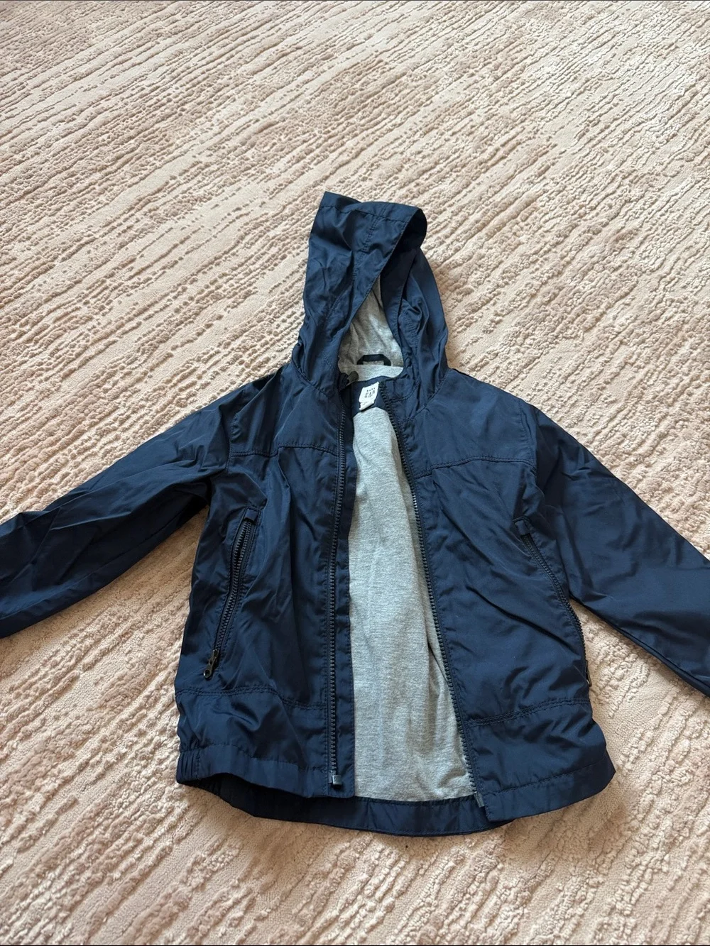 Baby GAP Kids Navy Hooded Rain Jacket with Gray Lining Size 4 Years